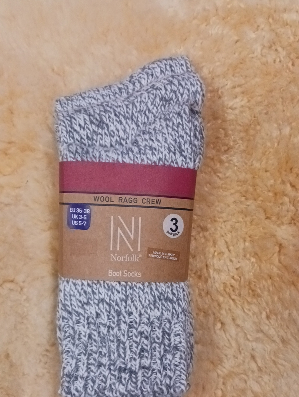 Folk Wool Ragg Crew Boot Socks - Gray Marled 3 Pairs